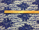 Beaded Lace Fabric - Royal Blue  - Fancy Embroidery on Mesh For Bridal Wedding Dress Sold By The Yard