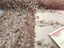 Flower 3D Fabric - Dusty Rose - Embroided Fabric Flower Pearls and Leaf Decor Sold by The Yard