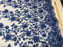 Royal Blue 3D Floral Design Embroider With Pearls On A Mesh Lace Dresses-Prom-Nightgown By Yard