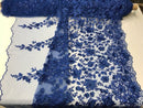 Royal Blue 3D Floral Design Embroider With Pearls On A Mesh Lace Dresses-Prom-Nightgown By Yard