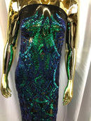 Iridescent Green - 4 Way Stretch Embroidered Royalty Sequins Design Fabric By Yard