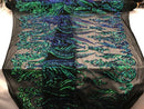 Big Damask Sequins Fabric - Iridescent Jade - 4 Way Stretch Damask Sequins Design Fabric By Yard