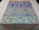 Fabric 4 Way Stretch - Iridescent Aqua Sequins - Embroidered Blush Mesh LaceFabric By The Yard