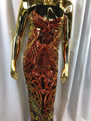 Fabric 4 Way Stretch  - Iridescent Orange Sequins - Embroidered Lace Fabric By The Yard