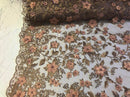 Flower 3D Fabric - Skin - Embroided Fabric Flower Pearls and Leaf Decor Sold by The Yard
