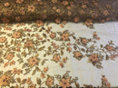 Flower 3D Fabric - Skin - Embroided Fabric Flower Pearls and Leaf Decor Sold by The Yard