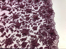Plum 3D Floral Design Embroider With Pearls On A Mesh Lace Dresses-Prom-Nightgown By Yard