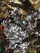 Sequins Fabric Lt Gold-Silver Sequins Flip Up Sequins Reversible Nightgowns-Prom Gowns By Yard