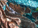 Flip Up Sequins Reversible Rose Gold-Turquoise Sequins Fabric Dresses-Nightgowns-Prom-Gown By Yard