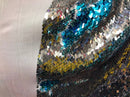 Flip Up Sequins Reversible Rose Gold-Turquoise Sequins Fabric Dresses-Nightgowns-Prom-Gown By Yard