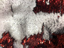 Flip Up Sequins Reversible Red Shiny-Matte White Sequins Fabric Nightgowns-Prom Gown By The Yard