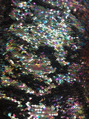 Flip Up Sequins Mermaid Sequins Fabric Black Multi-Color Reversible 2 Way Stretch Prom-Gown By Yard