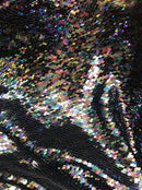 Flip Up Sequins Mermaid Sequins Fabric Black Multi-Color Reversible 2 Way Stretch Prom-Gown By Yard