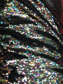 Flip Up Sequins Mermaid Sequins Fabric Black Multi-Color Reversible 2 Way Stretch Prom-Gown By Yard