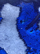 Sequins Fabric Royal-White Sequins Flip Up Sequins Reversible Mermaid Dresses-Nightgowns-Prom Gowns