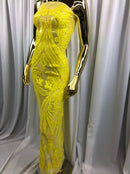 YELLOW 4 Way Stretch Mesh - Sequins Pattern Elegant Design Mesh Fabric Sold By The Yard