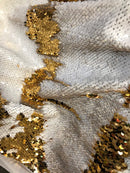Sequins Fabric White-Gold Sequins Flip Up Sequins Reversible Dresses-Nightgowns-Prom Gowns-By Yard