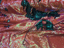 Sequins Fabric Flip Up Sequins Reversible Iridescent Coral/Turquoise Tablecloths-Gowns-Prom By Yard
