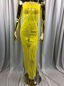 YELLOW 4 Way Stretch Mesh - Sequins Pattern Elegant Design Mesh Fabric Sold By The Yard
