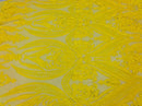 Big Damask Sequins Fabric - Yellow - 4 Way Stretch Damask Sequins Design Fabric By Yard