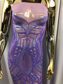 Lilac Iridescent Sequin - 4 Way Stretch Embroidered Royalty Sequins Fancy Design Fabric By Yard