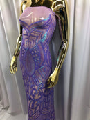 Lilac Iridescent Sequin - 4 Way Stretch Embroidered Royalty Sequins Fancy Design Fabric By Yard