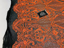 4 Way Stretch Fabric - Neon Orange - Fancy Pattern Design Sequins Fashion Fabric Mesh By Yard