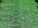 4 Way Stretch Fabric - Neon Green - Fancy Pattern Design Sequins Fashion Fabric Mesh By Yard
