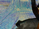 Mini Glitz Sequins - Iridescent Unicorn on Black - Mini Sequins on 4 Way Stretch Lace Mesh Fabric