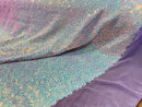 Mini Glitz Sequins -  Iridescent Unicorn on Lilac - Mini Sequins on 4 Way Stretch Lace Mesh Fabric