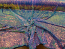 Mini Glitz Sequins - Iridescent Blue/ Pink on Nude Mesh - Mini Sequins 4 Way Stretch Mesh Fabric