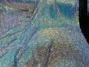 Mini Glitz Sequins - Iridescent Unicorn on Black - Mini Sequins on 4 Way Stretch Lace Mesh Fabric