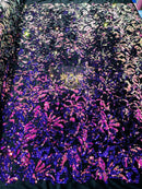 Two Tone Sequins Fabric Flip on Black Stretch Velvet 2-Way, Sequin Reversible By The Yard