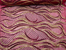 Two Tone Design - Burgundy / Gold - Wavy Lines Geometric Sequins Design 4 Way Stretch Sold By Yard