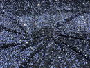 Velvet Stretch Sequins - Navy Blue Sequins on Black 2 Way Stretch Velvet Fabric 58/60”