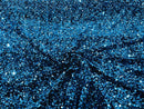 Velvet Stretch Sequins - Turquoise on Black - Sequins 2 Way Stretch Velvet Fabric 58/60”