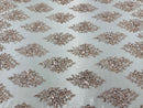 Floral Cluster Bead Fabric - Blush - Sold By The Yard - Embroidered Flower Beaded Fabric