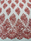 Floral Cluster Bead Fabric - Dusty Rose - Sold By The Yard - Embroidered Flower Beaded Fabric