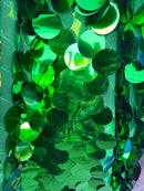 Jumbo 1.5" Circle Sequins - Green - Jumbo Sequins On Mesh Fabric Sold By The Yard