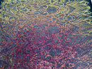 Rainbow Iridescent Sequin Fabric - by the yard - On Mesh 4 Way Stretch, Damask Design Sequins