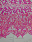 Candy Pink Sequin - 4 Way Stretch Embroidered Royalty Sequins Design Fabric By Yard