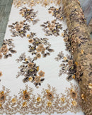 Skin Flower 3D Fabric - by the Yard - Embroided Fabric Flower Pearls and Beaded Fabric