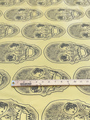 Big Skull Vinyl Fabric - Gold - Upholstery Faux Leather 54” Wide By Yard
