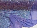 3 yards Iridescent Clear Sequin Fabric Embroidery On Lilac Power Mesh 4Way Stretch Sequins