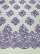 Floral Lace Fabric - Lilac - Flower Cluster Embroidery Design With Sequins on a Mesh