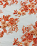 Orange Flower 3D Fabric - by the Yard - Embroided Fabric Flower Pearls and Beaded Fabric
