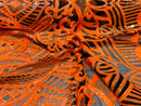 Orange Sequin - 4 Way Stretch Embroidered Royalty Sequins Design Fabric By Yard