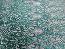 Teal Green Sequin Fabric - by the yard - On Mesh 4 Way Stretch, Damask Design Sequins