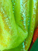 Iridescent Yellow/Mate Yellow Flip Up Sequins Reversible - Mermaid Sequins Spandex Fabric By Yard