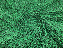 Green Sequin Fabric on Black Stretch Velvet - by the yard - Sequins 2 Way Stretch  58/60”